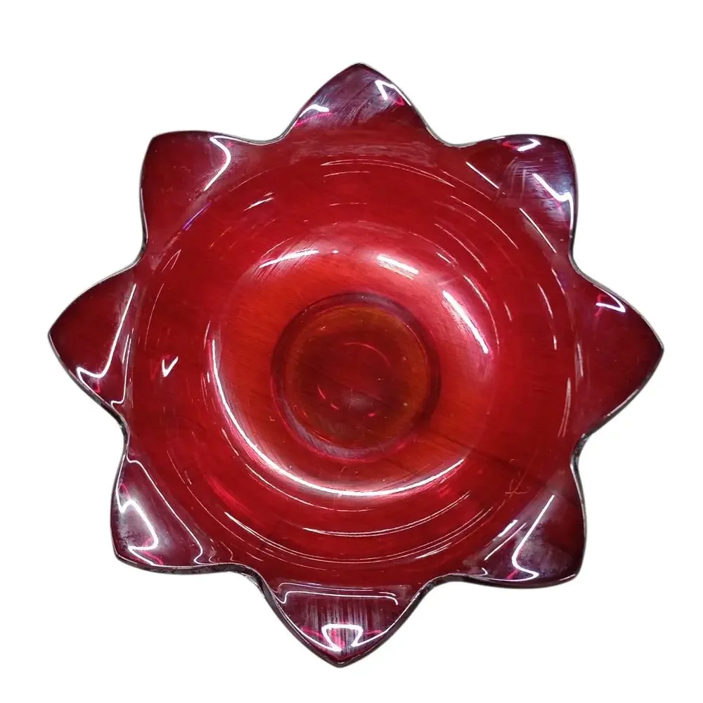 Vintage Fenton Ruby Red Amberina Tulip 8 Petal Flower Glass Bowl